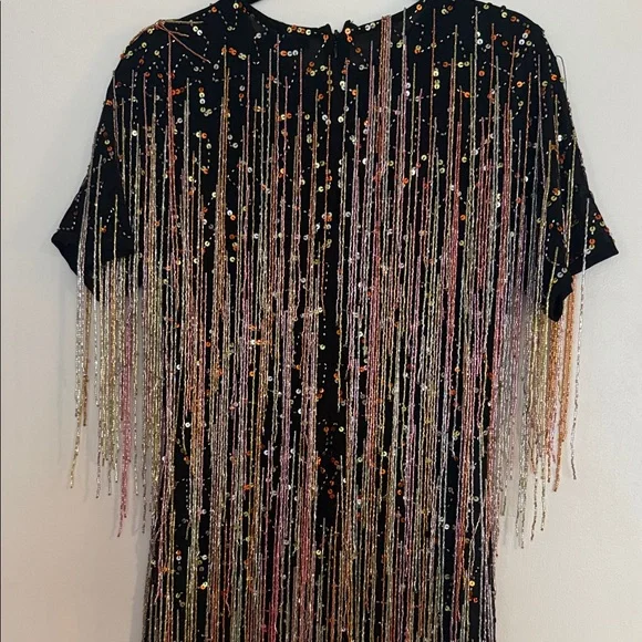 Nasty Gal Black Mini Dress with Gold & Pink Sequin Fringe - Picture 6 of 7